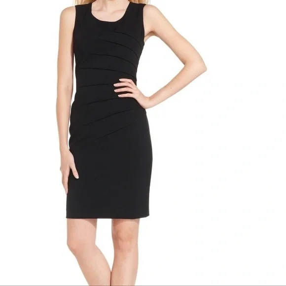 Calvin Klein Sleeveless FullyLined Tailored Dress wSunburst Asymmetrical Pleats - Picture 1 of 6